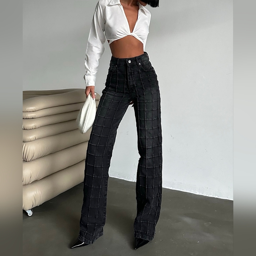 Piral Stitched Square Straight-Leg Jeans High-Waisted Pants NWT Small